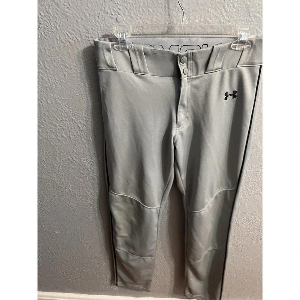 Under Armour gray baseball pants Boys Size YXL Blue Striped Side